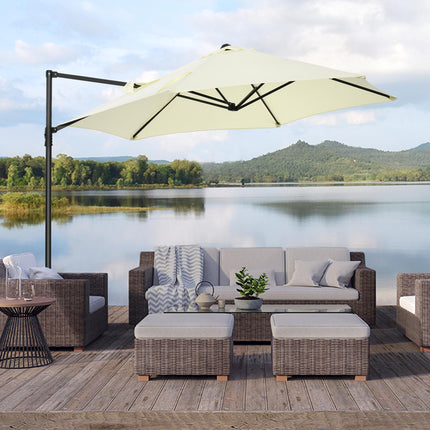 2.5m Garden Cantilever Parasol Set with Cross Base - Beige