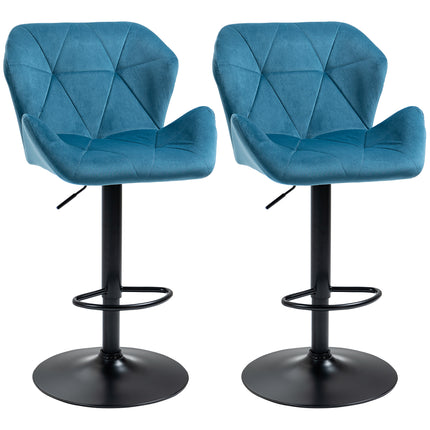 Set of 2 Luxurious Adjustable Height Velvet Bar Stools - Blue