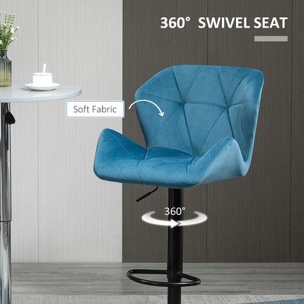Set of 2 Luxurious Adjustable Height Velvet Bar Stools - Blue