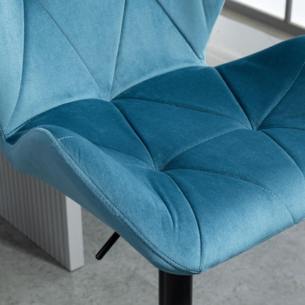 Set of 2 Luxurious Adjustable Height Velvet Bar Stools - Blue
