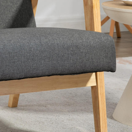 Retro Fabric Accent Chair with Padded Cushion and Rubber Wood Frame - Dark Grey