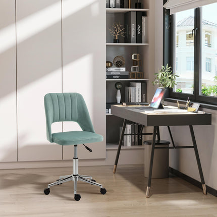 Mid Back Velvet Fabric Swivel Office Chair Scallop Shape Armless - Green