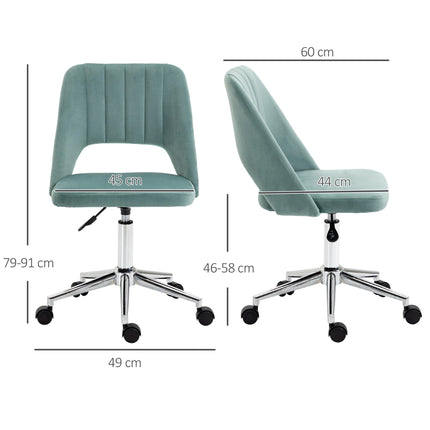 Mid Back Velvet Fabric Swivel Office Chair Scallop Shape Armless - Green