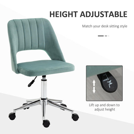 Mid Back Velvet Fabric Swivel Office Chair Scallop Shape Armless - Green