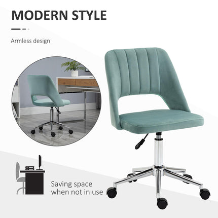 Mid Back Velvet Fabric Swivel Office Chair Scallop Shape Armless - Green