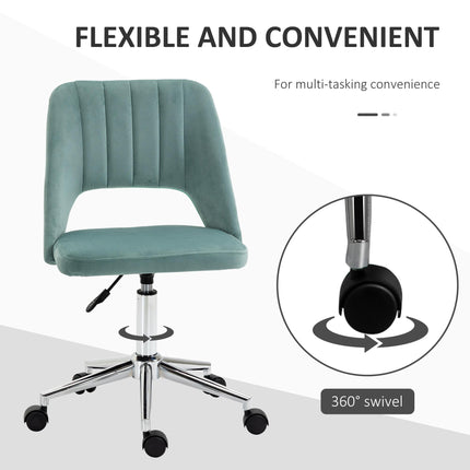 Mid Back Velvet Fabric Swivel Office Chair Scallop Shape Armless - Green