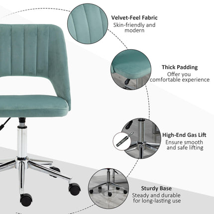Mid Back Velvet Fabric Swivel Office Chair Scallop Shape Armless - Green
