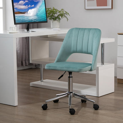 Mid Back Velvet Fabric Swivel Office Chair Scallop Shape Armless - Green