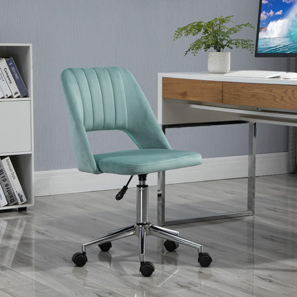 Mid Back Velvet Fabric Swivel Office Chair Scallop Shape Armless - Green