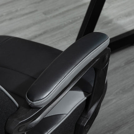 Ergonomic Racing Gaming Chair with Adjustable Height, Recliner, Wheels, Lumbar Support & Retractable Footrest - Grey