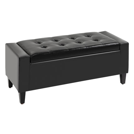 PU Leather Tufted Storage Ottoman Bench 92L x 40W x 40H cm - Black
