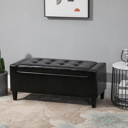 PU Leather Tufted Storage Ottoman Bench 92L x 40W x 40H cm - Black