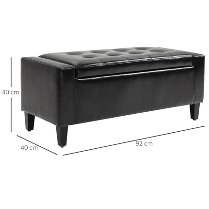 PU Leather Tufted Storage Ottoman Bench 92L x 40W x 40H cm - Black