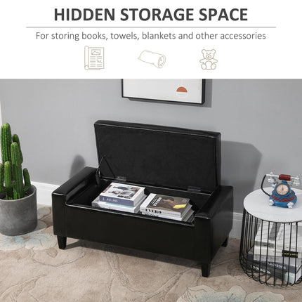 PU Leather Tufted Storage Ottoman Bench 92L x 40W x 40H cm - Black