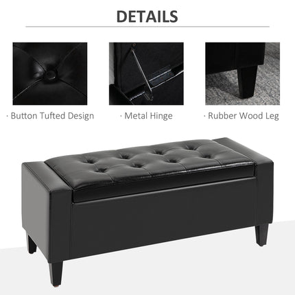 PU Leather Tufted Storage Ottoman Bench 92L x 40W x 40H cm - Black