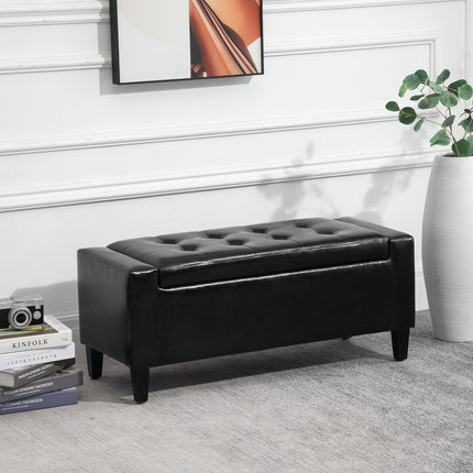 PU Leather Tufted Storage Ottoman Bench 92L x 40W x 40H cm - Black