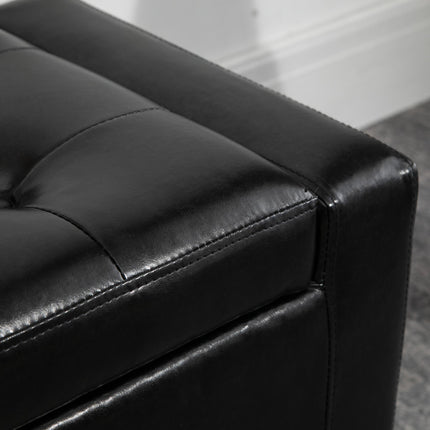 PU Leather Tufted Storage Ottoman Bench 92L x 40W x 40H cm - Black