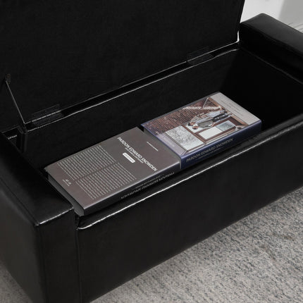 PU Leather Tufted Storage Ottoman Bench 92L x 40W x 40H cm - Black