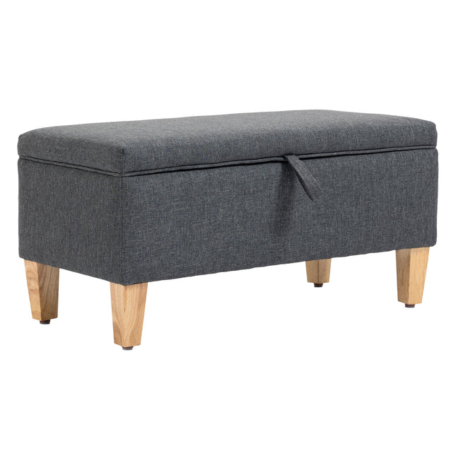 Linen Storage Ottoman Padded Footstool with Rubberwood Legs - Dark Grey
