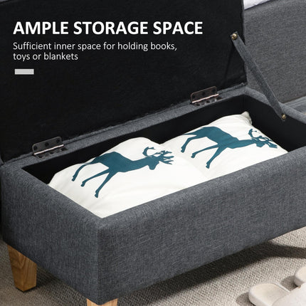 Linen Storage Ottoman Padded Footstool with Rubberwood Legs - Dark Grey