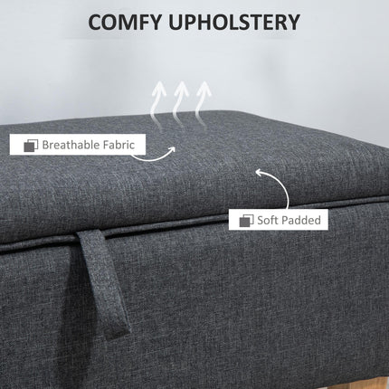 Linen Storage Ottoman Padded Footstool with Rubberwood Legs - Dark Grey