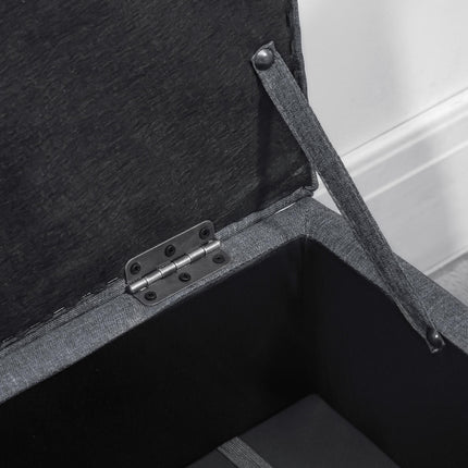 Linen Storage Ottoman Padded Footstool with Rubberwood Legs - Dark Grey