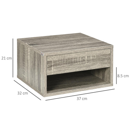 Set of 2 Wall Mounted Bedside Tables with Drawer and Shelf - Brown Wood-Effect