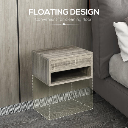 Set of 2 Wall Mounted Bedside Tables with Drawer and Shelf - Brown Wood-Effect