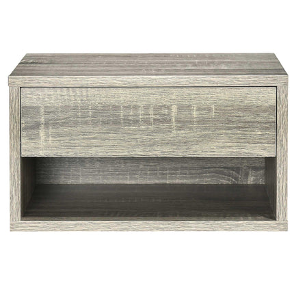 Set of 2 Wall Mounted Bedside Tables with Drawer and Shelf - Brown Wood-Effect