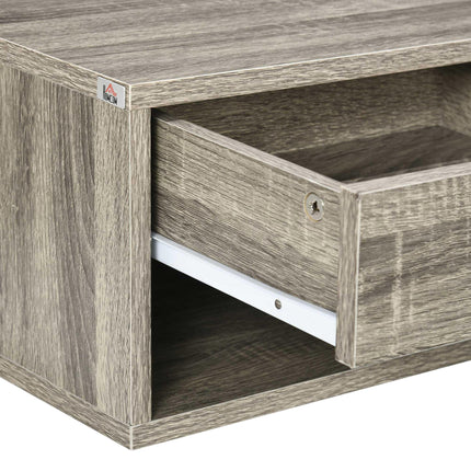 Set of 2 Wall Mounted Bedside Tables with Drawer and Shelf - Brown Wood-Effect