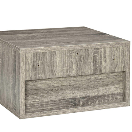 Set of 2 Wall Mounted Bedside Tables with Drawer and Shelf - Brown Wood-Effect