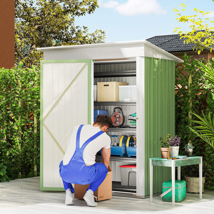 5x3x6 Metal Garden Lean-To Shed with Adjustable Shelves - Green
