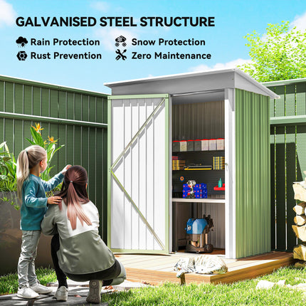 5x3x6 Metal Garden Lean-To Shed with Adjustable Shelves - Green