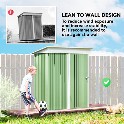 5x3x6 Metal Garden Lean-To Shed with Adjustable Shelves - Green