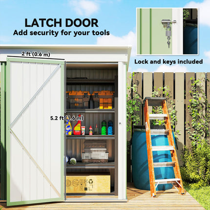 5x3x6 Metal Garden Lean-To Shed with Adjustable Shelves - Green