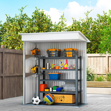 5x3x6 Metal Garden Lean-To Shed with Adjustable Shelves - Green