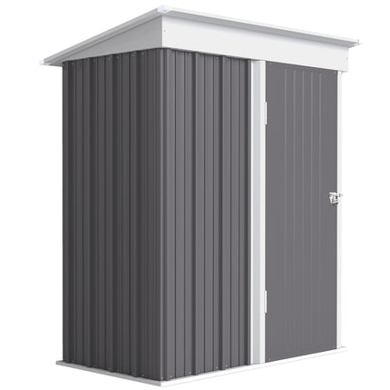 5x3 Metal Garden Lean-To Shed with Adjustable Shelves and Lock - Grey