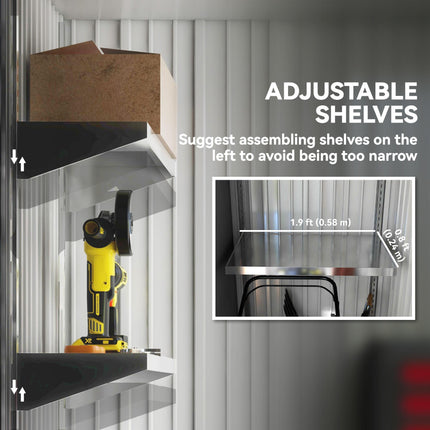5x3 Metal Garden Lean-To Shed with Adjustable Shelves and Lock - Grey