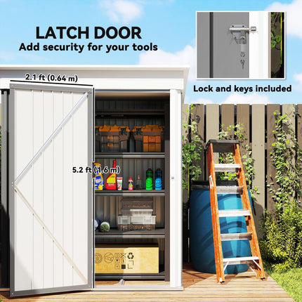 5x3 Metal Garden Lean-To Shed with Adjustable Shelves and Lock - Grey