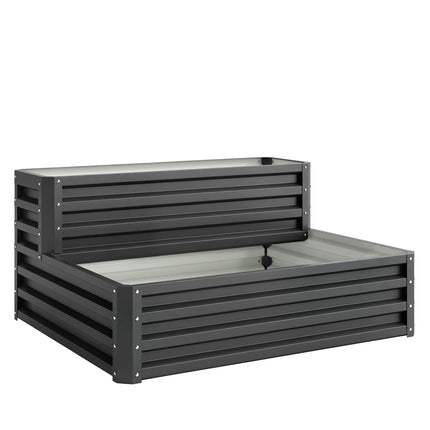 2 Tier Raised Garden Bed Planter Box Galvanised Steel - Dark Grey