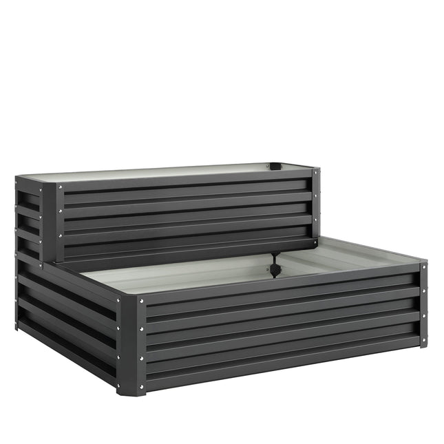 2 Tier Raised Garden Bed Planter Box Galvanised Steel - Dark Grey