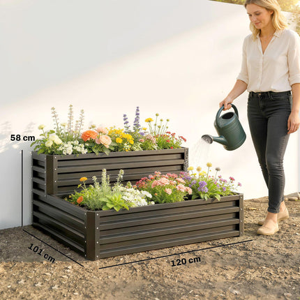 2 Tier Raised Garden Bed Planter Box Galvanised Steel - Dark Grey