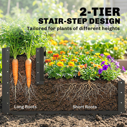 2 Tier Raised Garden Bed Planter Box Galvanised Steel - Dark Grey