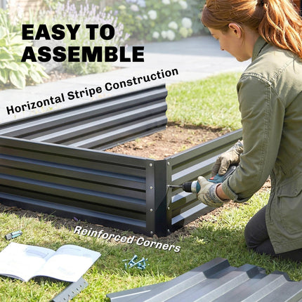 2 Tier Raised Garden Bed Planter Box Galvanised Steel - Dark Grey