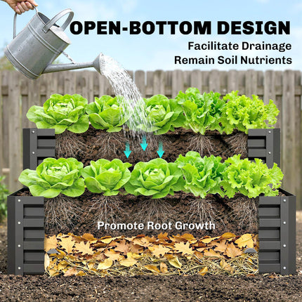 2 Tier Raised Garden Bed Planter Box Galvanised Steel - Dark Grey