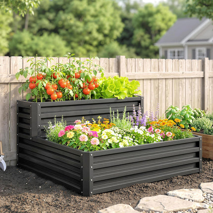 2 Tier Raised Garden Bed Planter Box Galvanised Steel - Dark Grey
