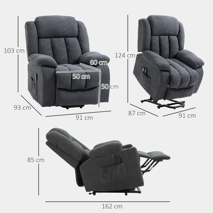 Oversized Power Lift Recliner Chair with Massage and Footrest - Dark Grey