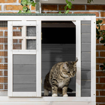 Wooden Catio Cat Outdoor Enclosure, Cat Cage with Waterproof Roof, Platforms, for Multiple Cats, White