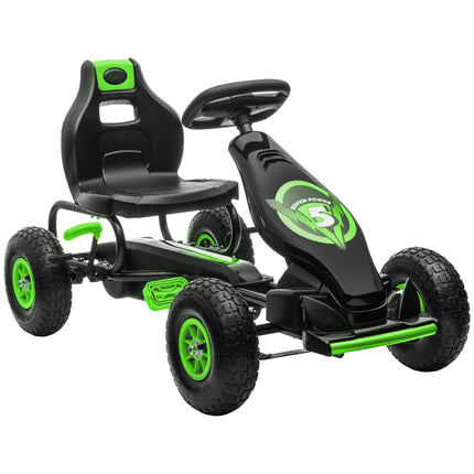 Children's Pedal Go Kart with Adjustable Seat, Inflatable Tyres, Handbrake, Ages 5-12 - Green
