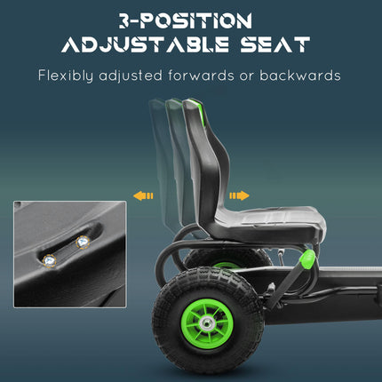Children's Pedal Go Kart with Adjustable Seat, Inflatable Tyres, Handbrake, Ages 5-12 - Green